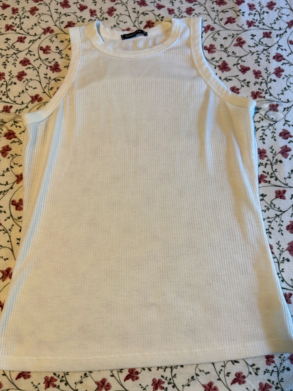 Staccato White Ribbed High-Neck Tank